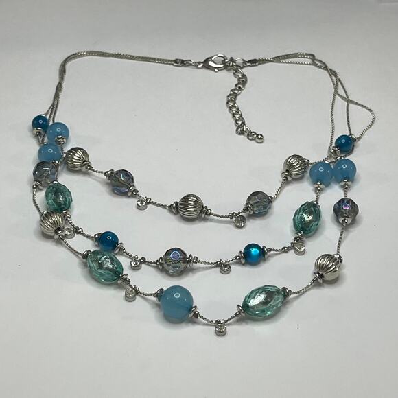 necklace teal blue beaded silver fashion jewelry trendy versatile bohemian - Picture 1 of 10